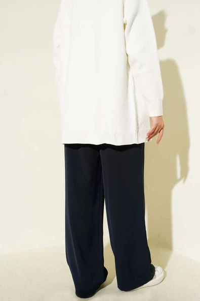 Bel Kemer Tokalı Palazzo Pantolon Lacivert - Resim 3