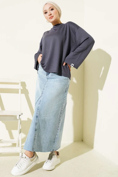 Loyşa Bilek Armalı Basic Bluz Füme - Resim 2