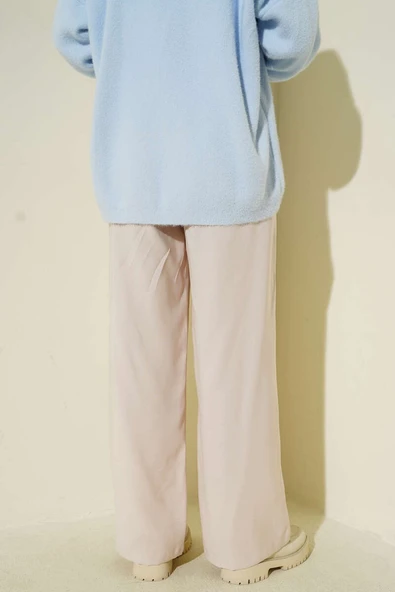 Bel Lastikli Tencel Pantolon Bej - Resim 3