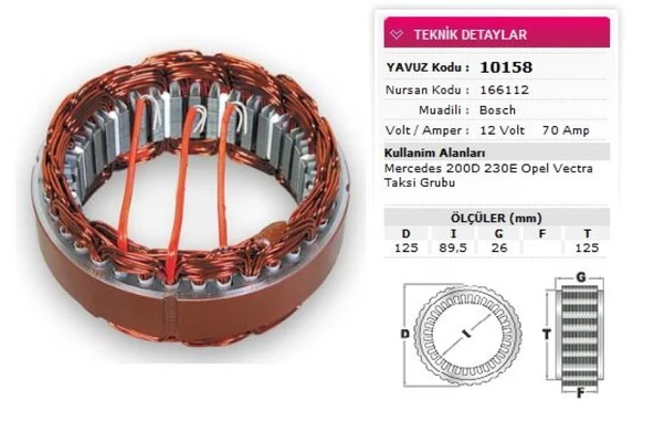 Opel Stator Bosch Tip 12v 70a Merc 200d 230e Opel Vectra Taksı Gurubu Nursan 166112 - Yavuz 10 158 ürün görseli