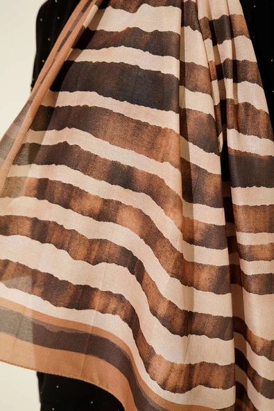 Stick Desen Lina Şal Tütün - Resim 4