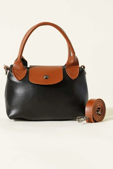 Mini Classic Çıtçıtlı Kadın El Çantası Siyah Taba - Resim 2