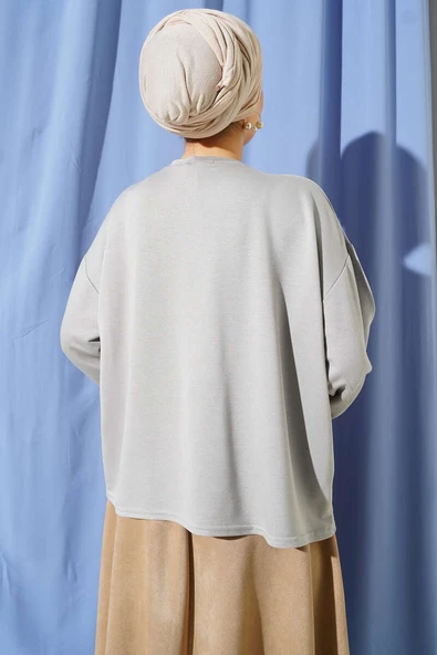 Loyşa Bilek Armalı Basic Bluz Gri - Resim 3