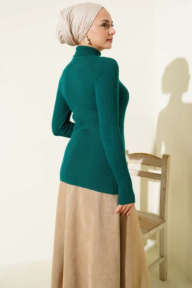 Balıkçı Yaka Parmak Geçirmeli Triko Kazak Nefti - Resim 3