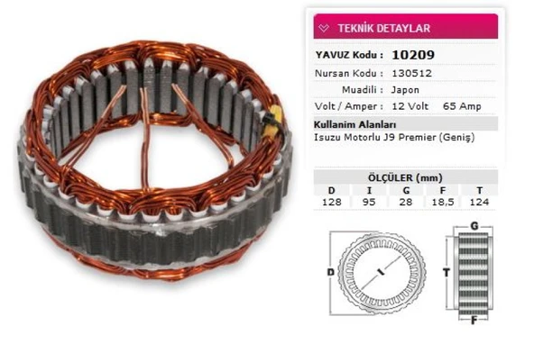 İsuzu Ticarı Alternator Stator Japon Tip 12v 65a İsuzu Motorlu J9 Premier Genis Nursan 130512 - Yavuz 10 209 ürün görseli