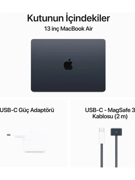APPLE MacBook Air M3 Çip 8GB 512GB SSD macOS 13" Taşınabilir Bilgisayar Gece Yarısı MRXW3TU/A ürün görseli