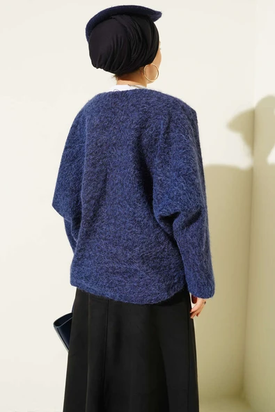 Önü Bağlamalı Keçe Kısa Ceket Lacivert - Resim 3