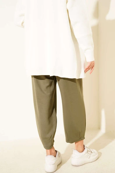 Bel Lastikli Çımalı Loyşa Pantolon Haki - Resim 3