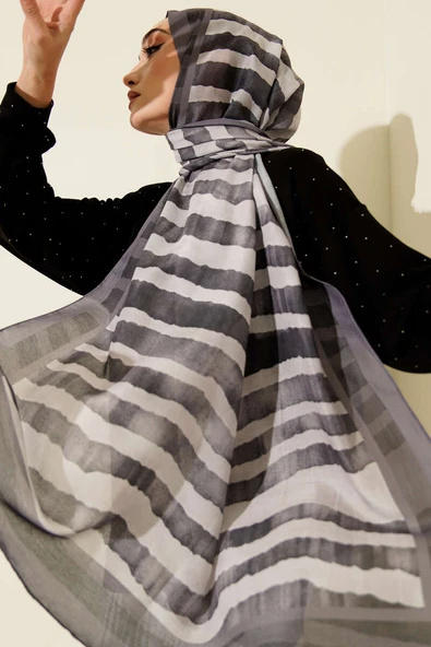 Stick Desen Lina Şal Füme - Resim 2