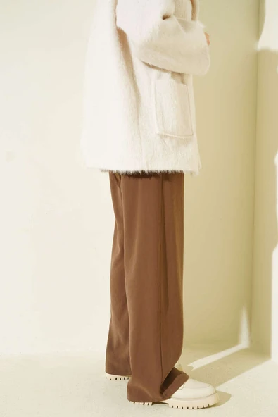 Beli Lastikli Palazzo Pantolon Kahve - Resim 3