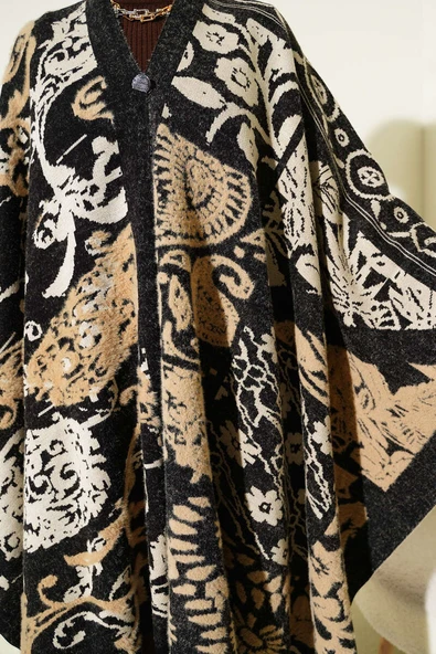 Karışık Desenli Panço Siyah - Resim 4