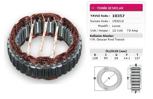 Ford Stator Lucas Tip 12v 70a Otosan Ford Transıt Ym Nursan 153212 - Yavuz 10 357 ürün görseli