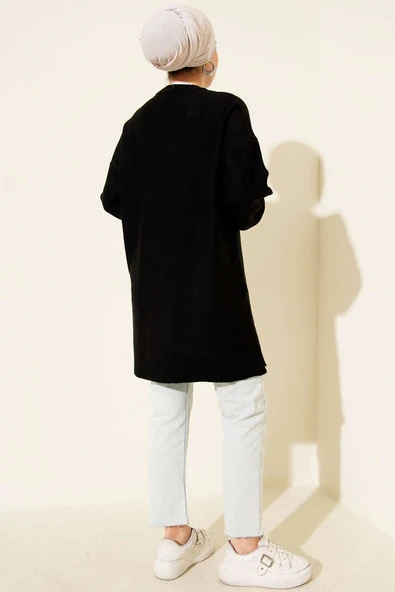 Salkım Kabartma Yumoş Triko Tunik Siyah - Resim 3