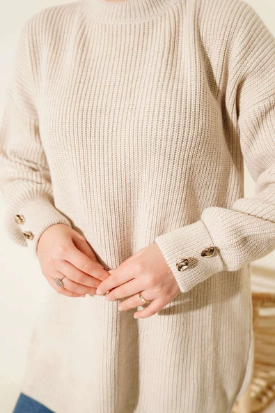 Kol Düğme Detaylı Triko Tunik Taş - Resim 4