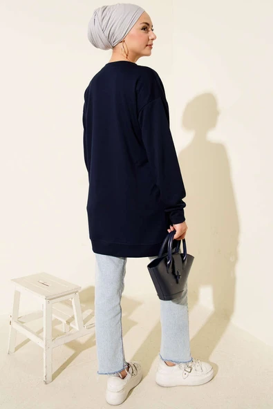 Loyşa Yuvarlak İncili Tunik Lacivert - Resim 3