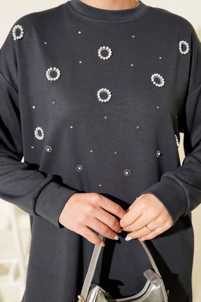 Loyşa Yuvarlak İncili Tunik Füme - Resim 4