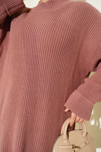 Selanik Örgülü Etekli Triko İkili Takım Gül Kurusu - Resim 4