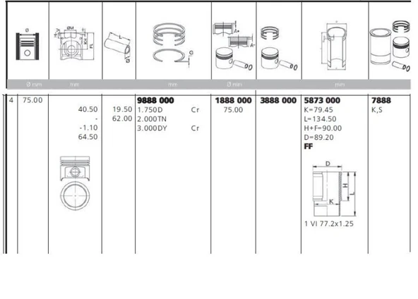 Psa Motor Piston Segman Gomlek Takım P205 P106 P206 Ax Bx C15 P405 II P309 P205 II Partner Berlingo Tu3j - Yenmak 7888-Std ürün görseli 1
