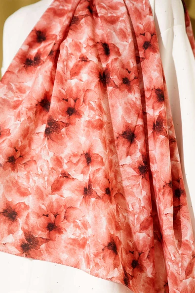 Çiçek Desenli Rami Şal Kiremit - Resim 4