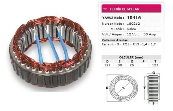 Renault Eski Stator Valeo Tip 12v 50a Renault 9 R21 R19 1,4 1,7 Nursan 180212 - Yavuz 10 416 ürün görseli