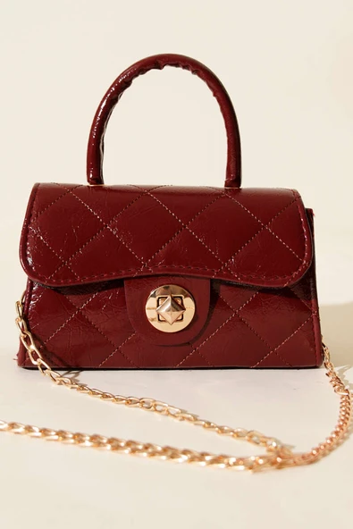 Gloss Mini Zincirli Çanta Bordo - Resim 2