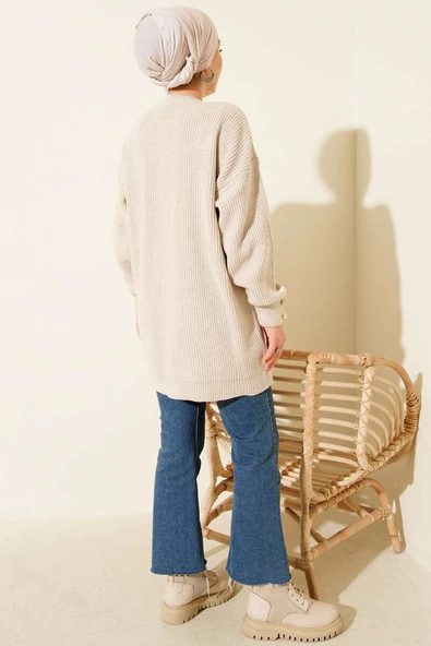 Kol Düğme Detaylı Triko Tunik Taş - Resim 3