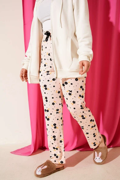 Bel Lastikli Desenli Pijama Altı Somon - Resim 2