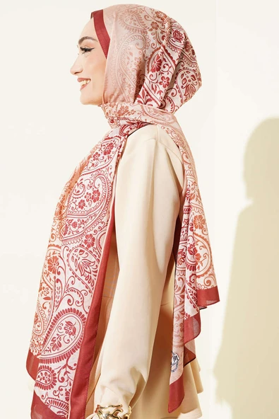 Paisley Çiçek Desen Şal Kiremit - Resim 3