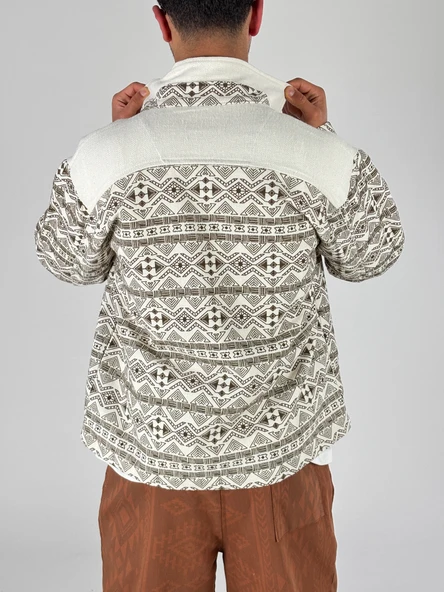 Etnik Desen Detaylı Kahve Erkek Ceket COC1077 - Resim 5