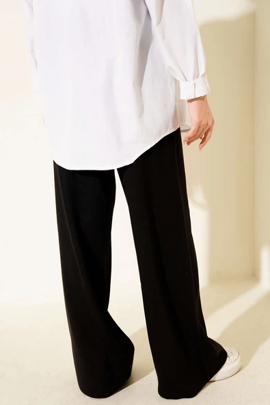 Geniş Paçalı Basic Triko Pantolon Siyah - Resim 3