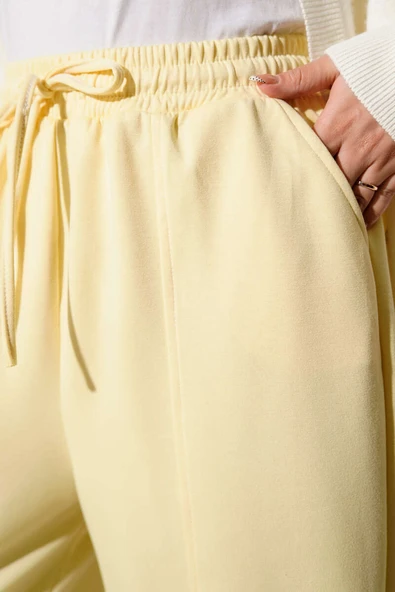 Bel Lastikli Çımalı Loyşa Pantolon Sarı - Resim 4