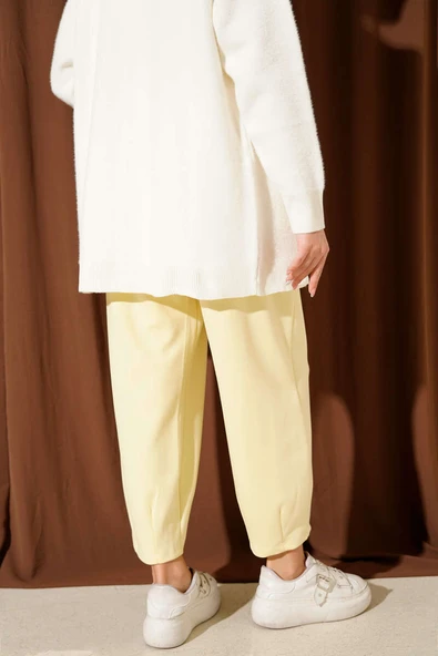 Bel Lastikli Çımalı Loyşa Pantolon Sarı - Resim 3