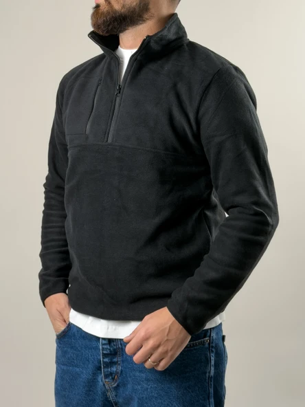 Erkek Siyah Polar Sweatshirt COC2569 - Resim 2