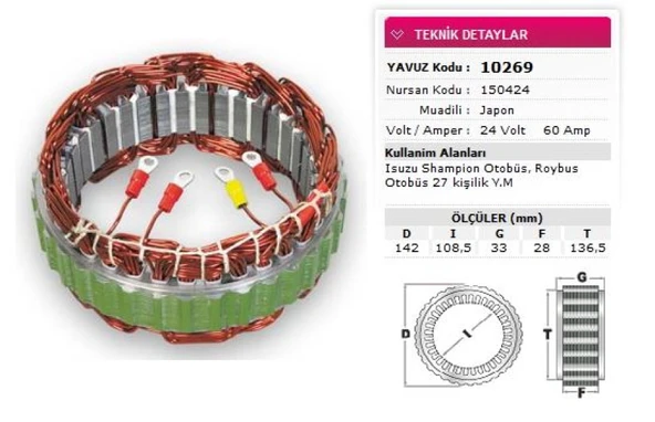 İsuzu Ticarı Alternator Stator Mitsubıshı Tip 24v 60a İsuzu Champıon Otobus Y.m Nursan 150424 - Yavuz 10 269 ürün görseli