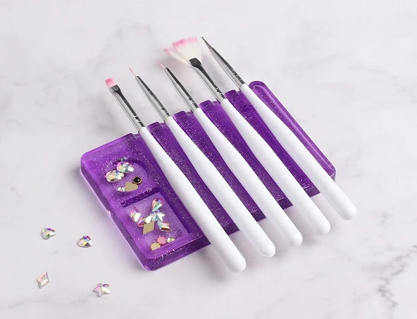 Manikür Protez Tırnak Fırça Standı ve Renk Paleti Mor - Resim 2