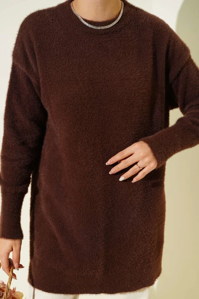 Basic Sakallı Yumoş Triko Tunik Kahve - Resim 4