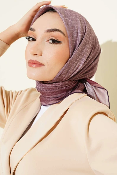 İnce Çizgi Desenli Demore Eşarp Soft Kahve - Resim 2