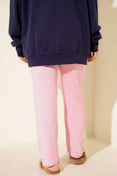 Bel Lastikli Desenli Pijama Altı Pembe - Resim 3