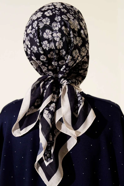 Desenli Lacivert Serisi Eşarp Asorti 10 - Resim 3