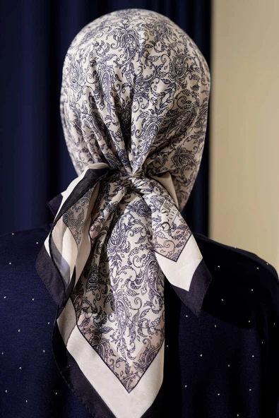 Desenli Lacivert Serisi Eşarp Asorti 2 - Resim 3