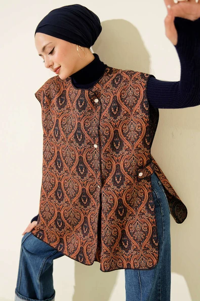 Etnik Desen Çıtçıtlı Yelek Taba ürün görseli