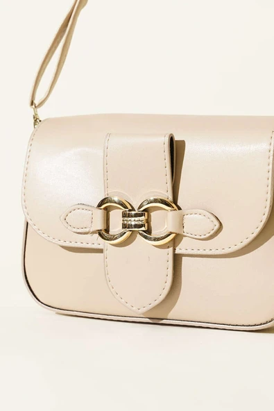 Yaldız Tokalı Kadın El Çantası Bej - Resim 3