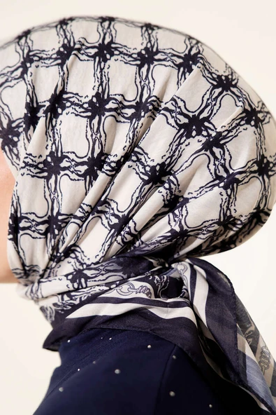 Desenli Lacivert Serisi Eşarp Asorti 11 - Resim 4