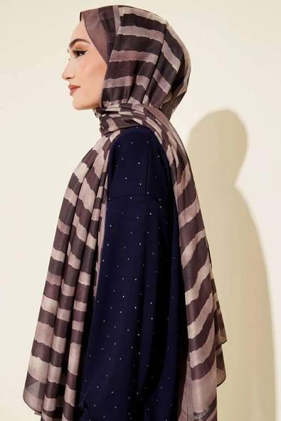 Stick Desen Lina Şal Açık Kahve - Resim 3