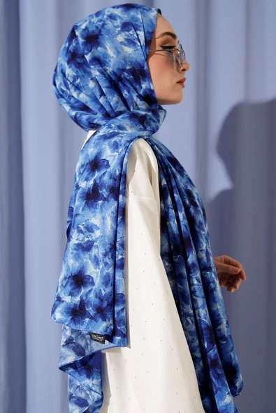 Çiçek Desenli Rami Şal Saks - Resim 3