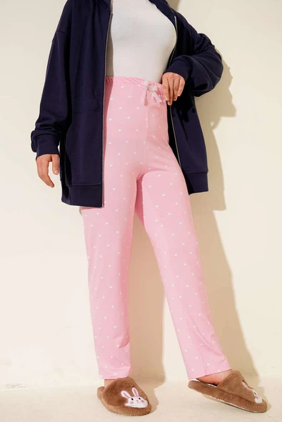 Bel Lastikli Desenli Pijama Altı Pembe ürün görseli 1