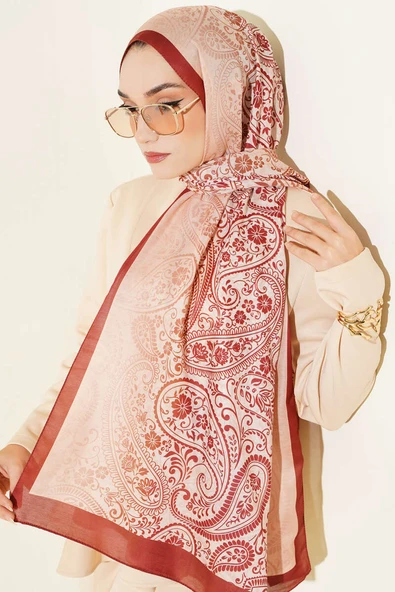 Paisley Çiçek Desen Şal Kiremit - Resim 2