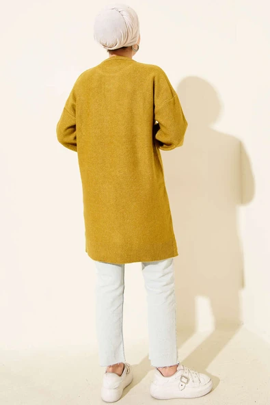 Salkım Kabartma Yumoş Triko Tunik Yağ Yeşili - Resim 3