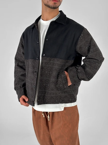 Koyu Kahve Etnik Desenli Tasarım Erkek Ceket COC1072 - Resim 2