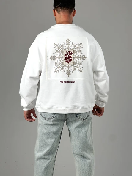 Ekru Tasarım Etnik Erkek Sweatshirt COC1029 - Resim 4
